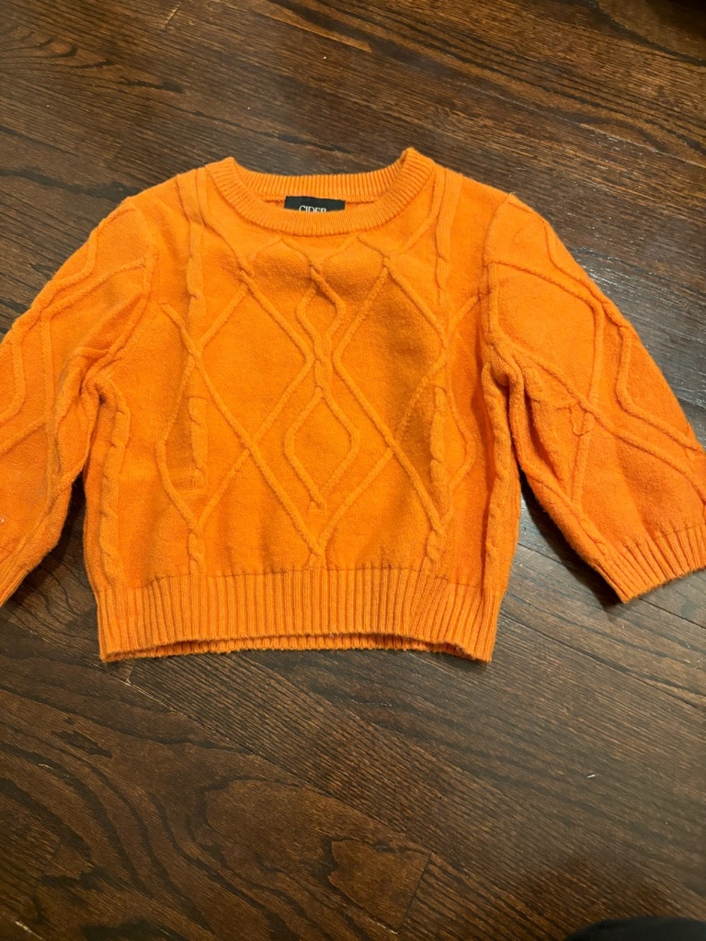 Cider Orange Cable-Knit Cropped Crewneck Sweater